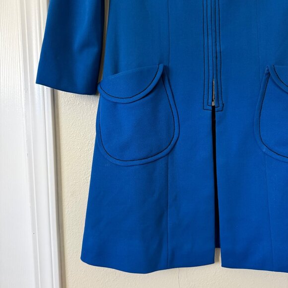 Vintage Retro Blue Long-Sleeve Dress / Jacket By Korean Dress Maker Size M - Picture 4 of 10